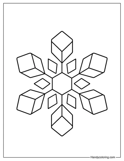 Hexagon Core Geometric Snowflake Coloring Page