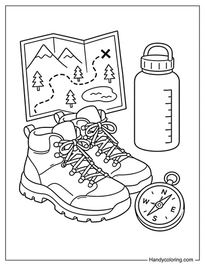 Hiking Boots with Map and Compass