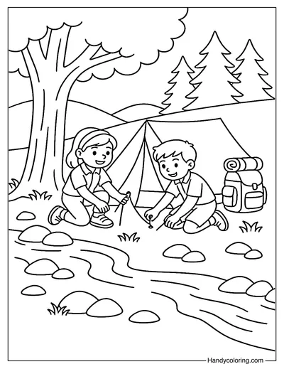 Hiking Camp Stop Coloring Page