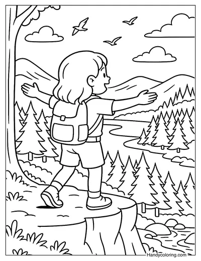 Hiking Lookout View Coloring Page