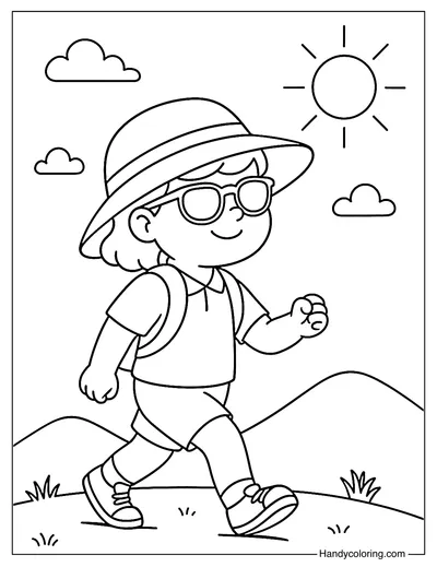 Hiking Under the Sun Coloring Page
