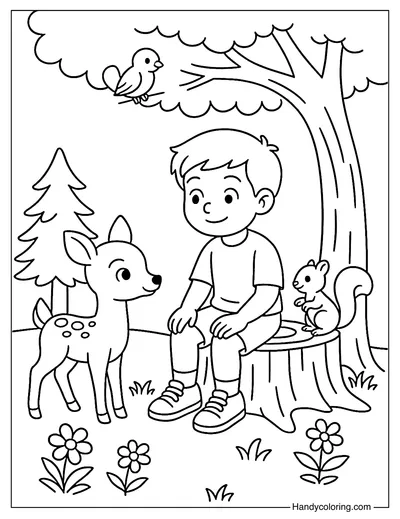 Hiking Wildlife Friends Coloring Page