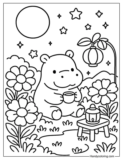 Hippo Star Garden Coloring Page