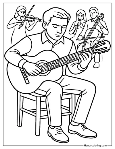Hispanic Guitarrista Coloring Page