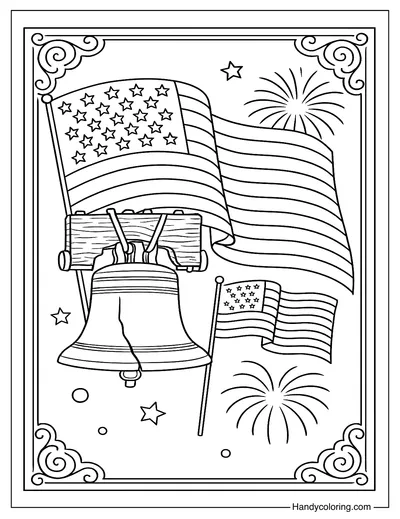Historic Bell And Flag Coloring Page