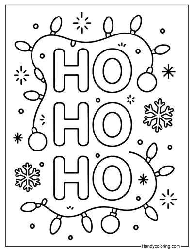 Ho Ho Ho with Christmas Lights Coloring Page