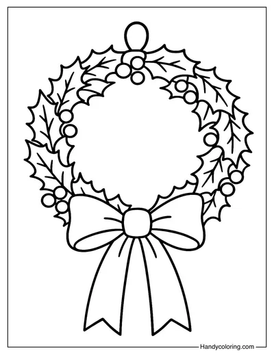 Holly and Ribbon Door Wreath Coloring Page