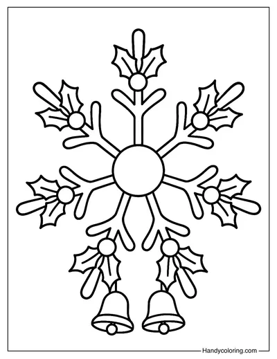 Holly Bells Snowflake Coloring Page