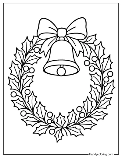 Holly Berry Bell Wreath Coloring Page