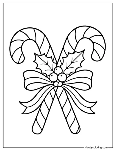 Holly Berry Candy Cane Coloring Page