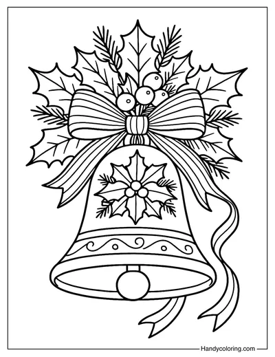Holly Garland Christmas Bell Coloring Page