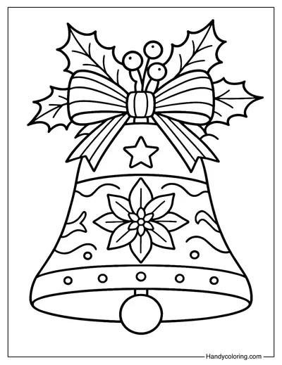 Holly Poinsettia Christmas Bell Coloring Page