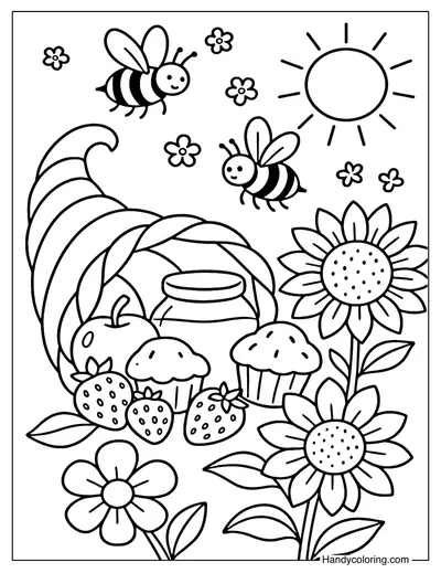 Honey Harvest Cornucopia Coloring Page