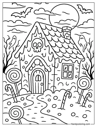 Horror Candy House Coloring Page