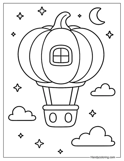 Hot Air Balloon Pumpkin Coloring Page