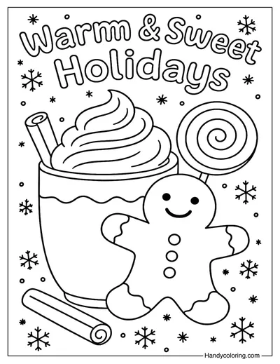 Hot Cocoa and Gingerbread Man Coloring Page