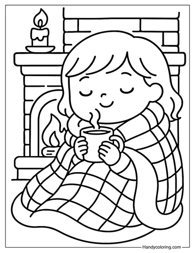 Hot Cocoa by the Fire Coloring Page