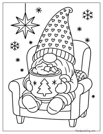 Hot Cocoa Christmas Gnome Coloring Page