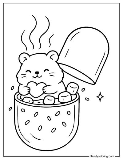 Hot Cocoa Hamster Capsule Coloring Page