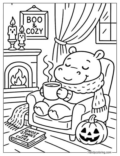 Hot Cocoa Hippo Coloring Page