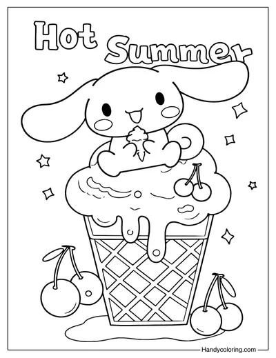 Hot Summer Ice Cream Cinnamoroll Coloring Page