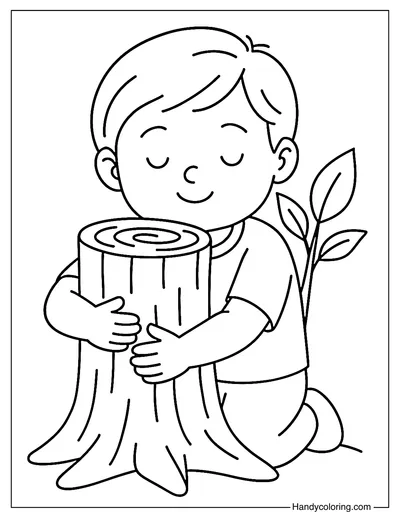 Hugging Tree Stump Coloring Page