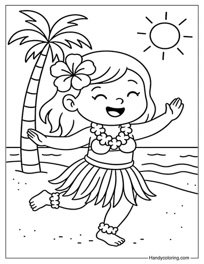 Hula Dance on the Beach Coloring Page