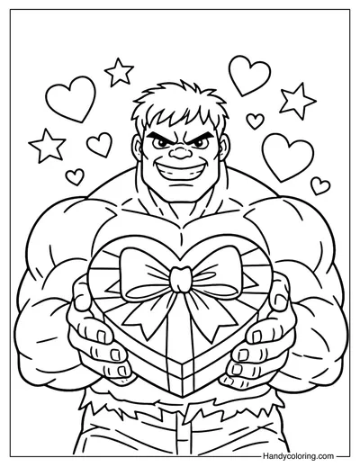 Hulk Carrying Valentine Gift Box Coloring Page