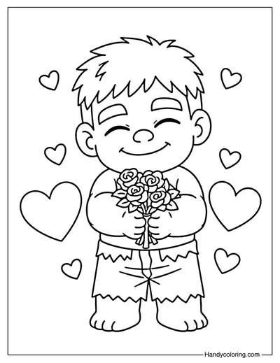 Hulk Chibi Valentine's Day Coloring Page