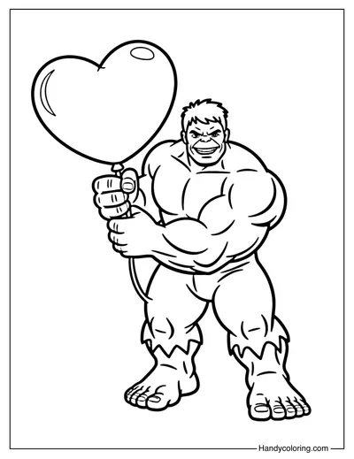 Hulk Holding Heart Balloon Coloring Page