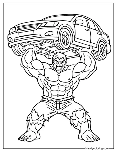 Hulk Lifting Car Coloring Page