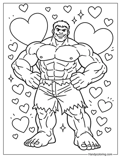 Hulk with Valentine Hearts Coloring Page