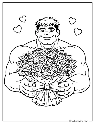 Hulk With Valentine Roses Coloring Page