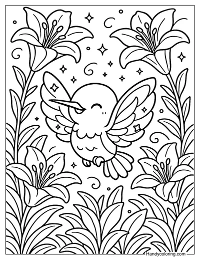 Hummingbird Lily Dance Coloring Page