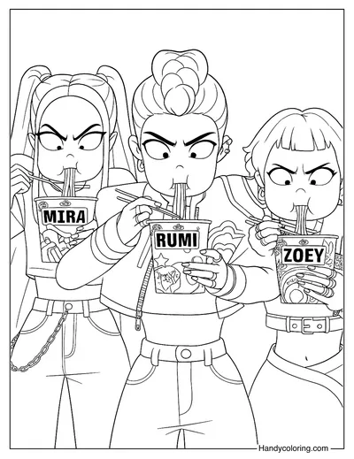 Huntrix Eating Instant Noodles