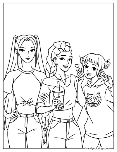 Huntrix Hanging Out with Bubble Tea
