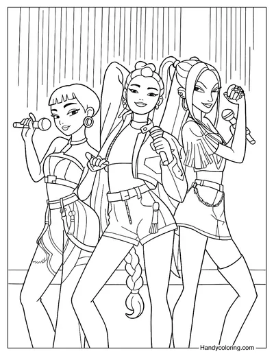 Huntrix Performing with Microphones