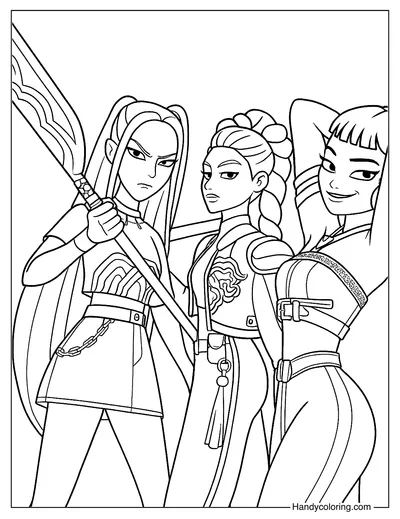Huntrix Posing with Demon Hunter Weapons
