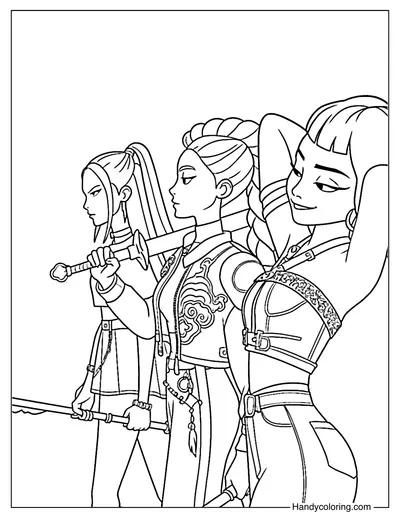 Huntrix Standing with Demon Hunter Weapons