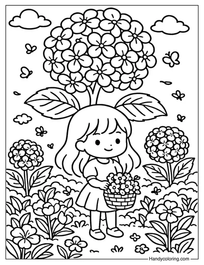 Hydrangea Girl Coloring Page