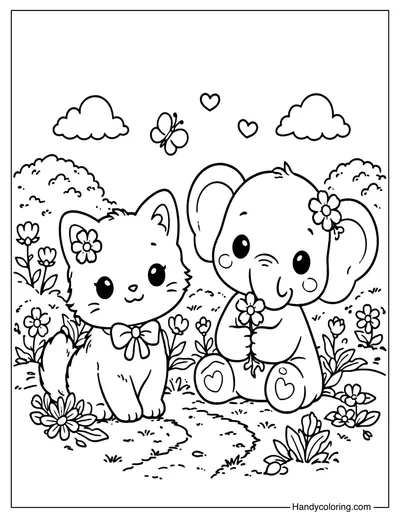 I Love You Animals with Flowers Coloring Page