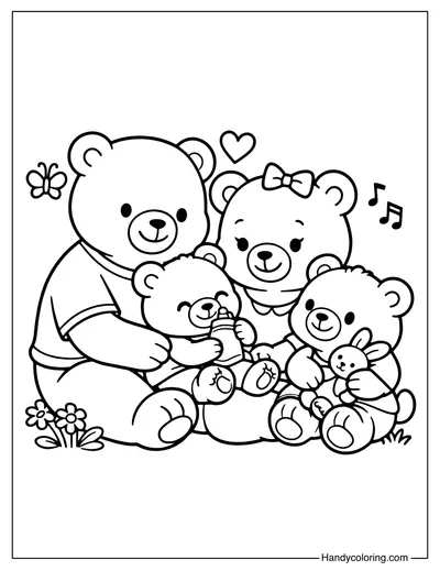 I Love You Bear Family Coloring Page