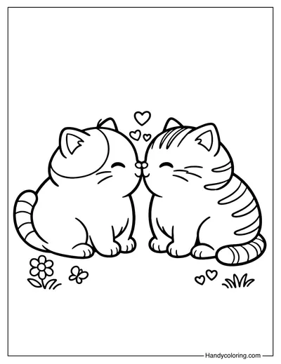 I Love You Cat Friends Coloring Page