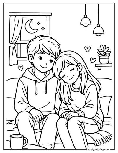 I Love You Coloring Page Couple Cozy