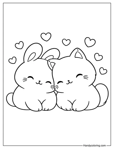 I Love You Cute Animals Coloring Page