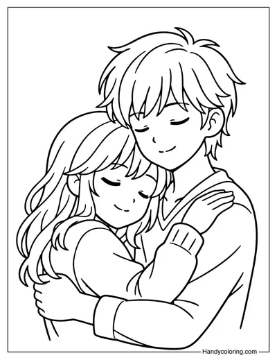 I Love You Cute Hug Coloring Page