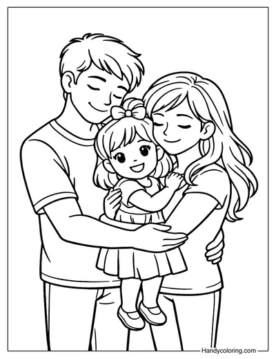 I Love You Family Hug Coloring Page