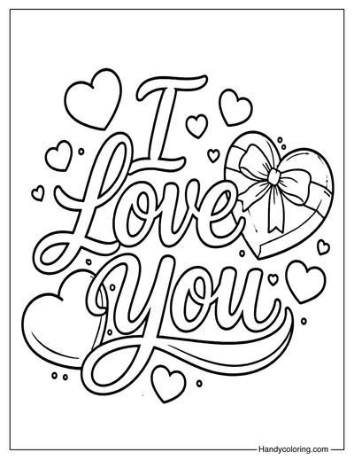 I Love You Gift Heart Coloring Page