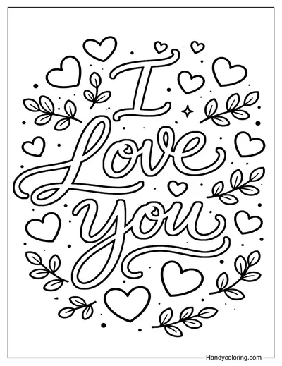 I Love You Hand Lettering Coloring Page