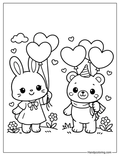 I Love You Heart Balloons Coloring Page